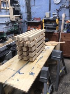 Stacked lumber parts