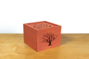 Sliding Lid Box with Tree and Bat Piercings in Salem Red milk paint