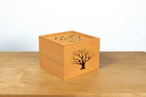 Sliding Lid Box with Tree and Bat Piercings in Pumpkin milk paint